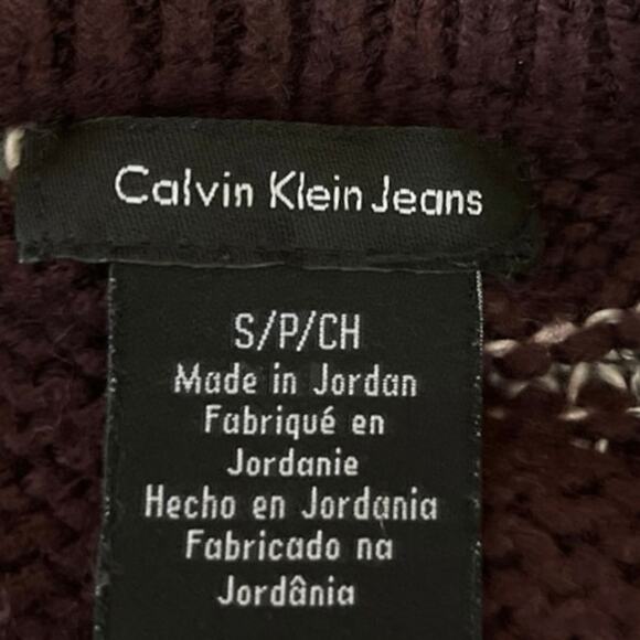 Calvin Klein Burgundy Marled Striped Knitted Crew Neck Pullover Sweater Top S - Picture 3 of 4